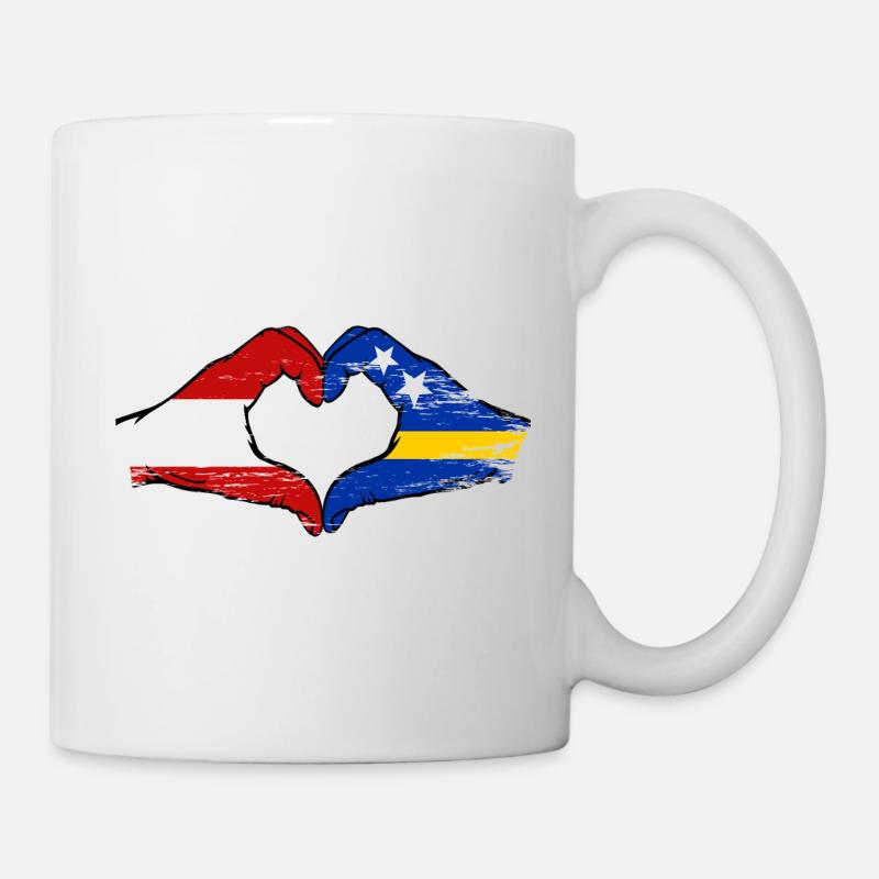 Oesterreich_Curacao_Flagge_Haende_Herzform_used - Mug blanc - blanc