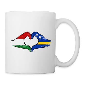 Hungary Curaçao Flag Hands Heart Shape Used - Mug - white - Right