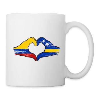 Colombia Curacao flag hands heart shape used - Mug - white - Right