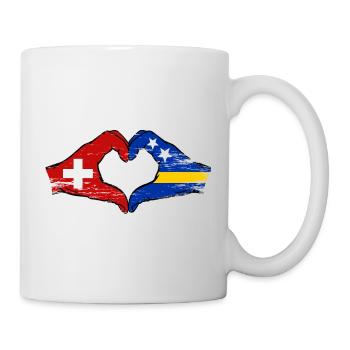 Switzerland Curacao Flag Hands Heart Shape Used - Mug - white - Right