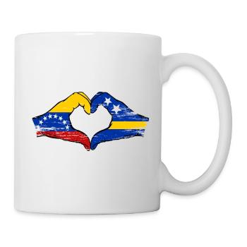 Venezuela Curacao flag hands heart shape used - Mug - white - Right