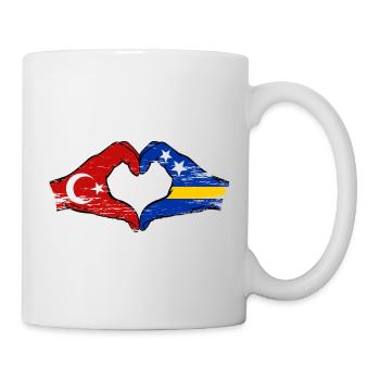 Turkey Curacao flag hands heart shape used - Mug - white - Right