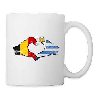 Mains du drapeau de la Belgique de l’Uruguay utilisées - Mug blanc - blanc - Droite