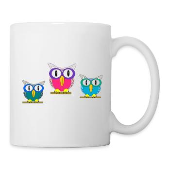 Trio des Chouettes à Lunettes Colorées - Mug blanc - blanc - Droite