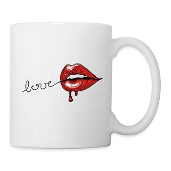 Crimson Drip – Red Lips Line Art - Tasse - Weiß - Rechts