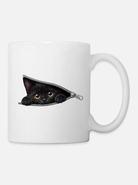 Süßes Kätzchen Reißverschluss Katze - Tasse - Weiß