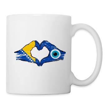 Bosnia Nazar flag hands heart shape used - Mug - white - Right