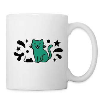 Grinsende Katze Maus Grafik - Tasse - Weiß - Rechts