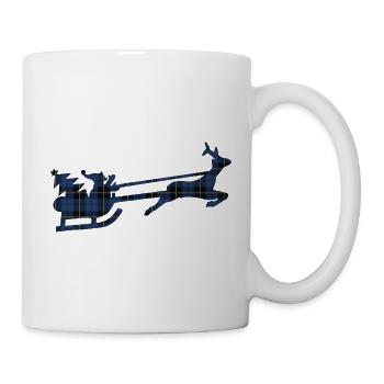 Blauer Tartan-Santa-Schlitten-Silhouette - Tasse - Weiß - Rechts