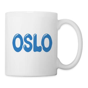 Oslo Retro Groovy Typografie Blasen Himmelblau - Tasse - Weiß - Rechts