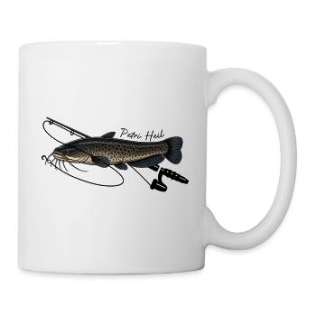 Angeln mit Rute Wels Fisch Petri Heil - Tasse - Weiß - Rechts