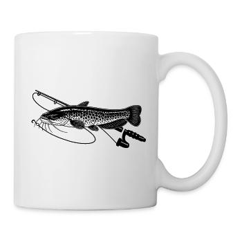 Wels Fisch angeln mit Rute Petri Heil - Tasse - Weiß - Rechts