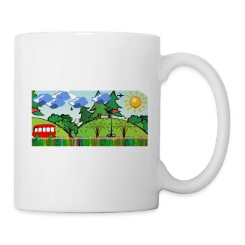 Sonnenfröhliche Waldlandschaft mit Bus - Tasse - Weiß - Rechts