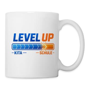 Level Up Kita Schule Einschulung Schulkind Spruch - Tasse - Weiß - Rechts