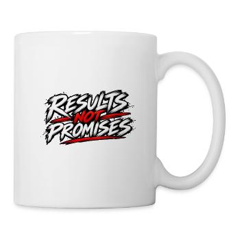 Ergebnisse, keine Versprechen – Fitnessmotivation - Tasse - Weiß - Rechts