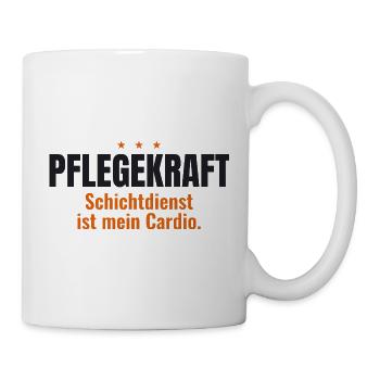 Pflegekraft Shirt – Schichtdienst ist mein Cardio - Tasse - Weiß - Rechts