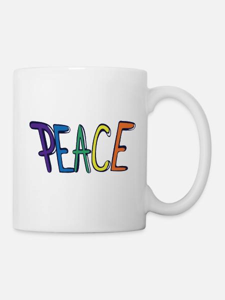 Bunter Peace Schriftzug - Tasse - Weiß