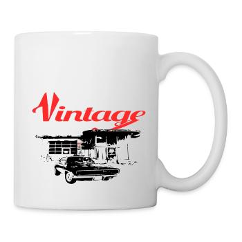 Muscle-Car an Tankstelle - Tasse - Weiß - Rechts