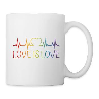LGBT Herzschlag EKG Herz Regenbogen Love is Love - Tasse - Weiß - Rechts