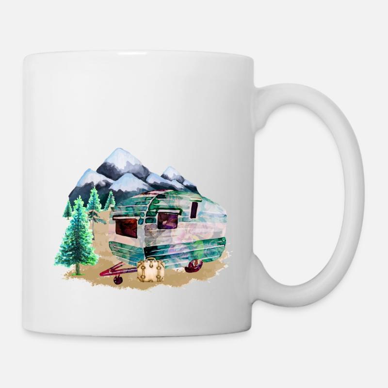 Aquarell Wohnwagen - Tasse - Weiß