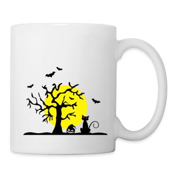 Halloween - Katze und Baum - Tasse - Weiß - Rechts