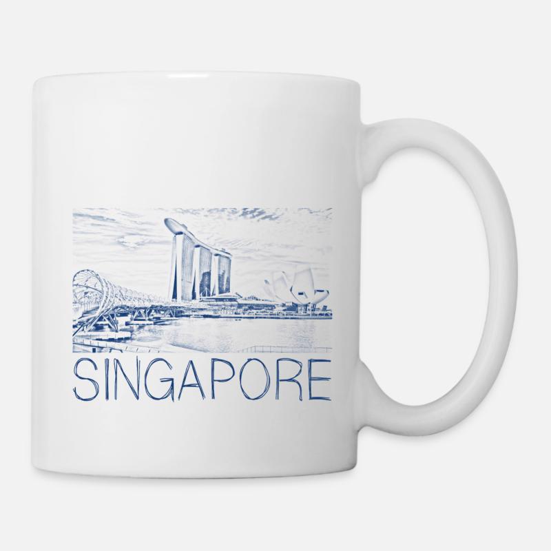 Stiftzeichnung Singapur - Tasse - Weiß