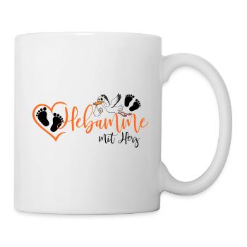 Hebamme mit Herz Klapperstorch mit Baby Babyfüße - Tasse - Weiß - Rechts