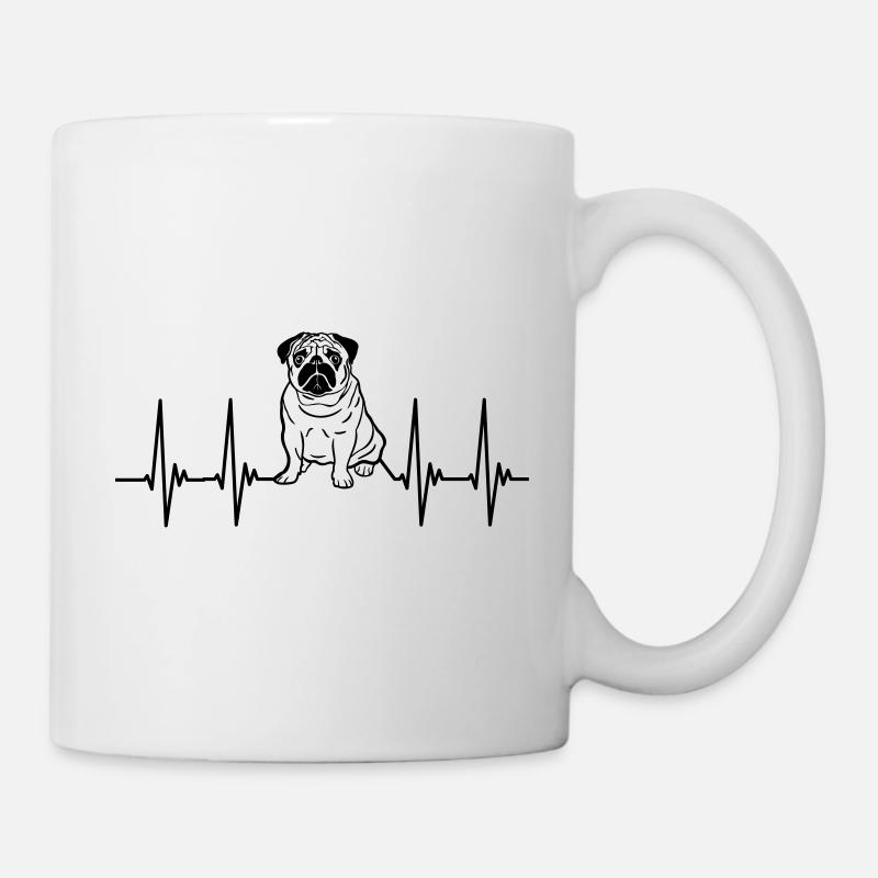 Carlin d'électrocardiogramme, rythme cardiaque, chien cool, pouls, carlin de chien - Mug blanc - blanc
