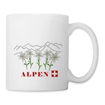 Alpen, Edelweiss, Schweiz - Tasse - Weiß - Rechts