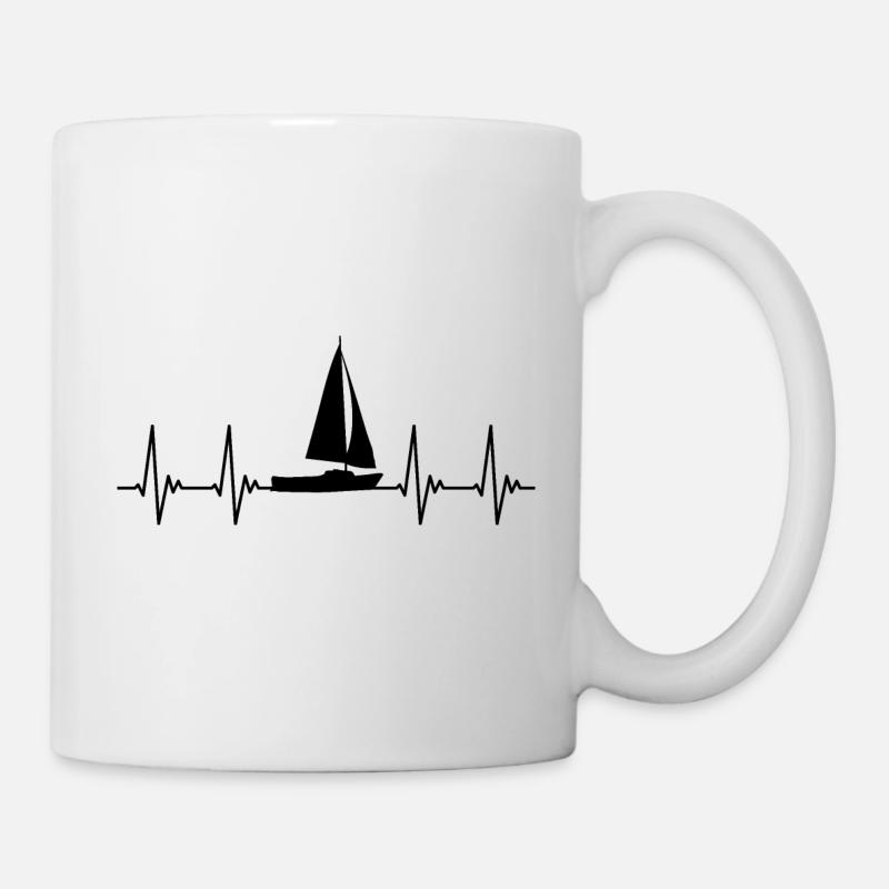 Sailboat, EKG, sailing, heartbeat, pulse heartbeat - Mug - white