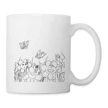 Ausmalbild "Blumen, Bienen & Schmetterlinge" - Tasse - Weiß - Rechts