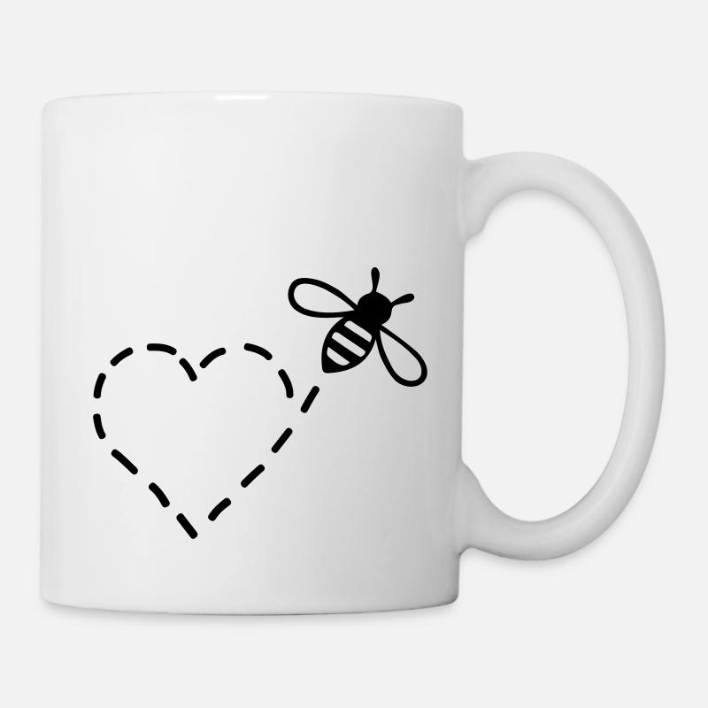 Biene mit Herz-Flugbahn - Tasse - Weiß