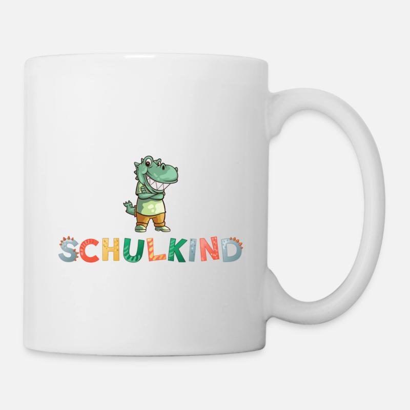 Dino Schulkind bunte Buchstaben Dinosaurier - Tasse - Weiß