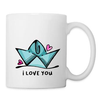 Vacances de coeur de bateau de papier au bord de la mer disant amour - Mug blanc - blanc - Droite