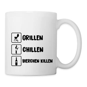 grillen chillen bierchen killen 01 - Tasse - Weiß - Rechts