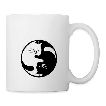 2 schwarze und weiße Katzen umarmt - Tasse - Weiß - Rechts