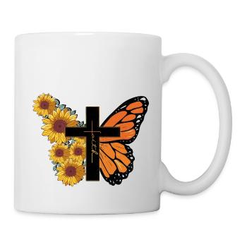 Schmetterling Blume Motivationsspruch Spruch Frau - Tasse - Weiß - Rechts