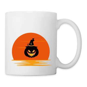 Vintage Sonnenuntergang gruseliges Kürbisgesicht Halloween - Tasse - Weiß - Rechts
