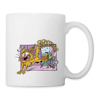 Aspirateur de chat Drôle Humour Bande Dessinée Dessin Animé - Mug blanc - blanc - Droite