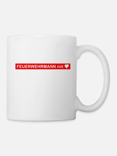 Feuerwehrmann mit Herz - Tasse - Weiß