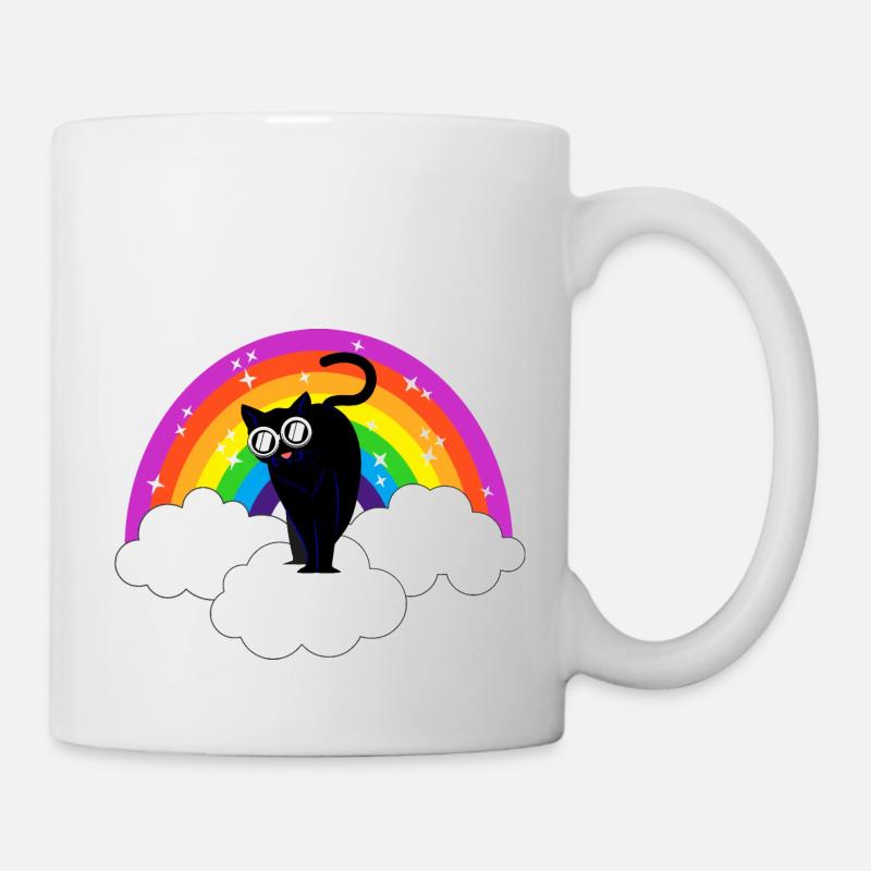 Kidcore Regenbogen Schwarze Coole Katze Geschenk - Tasse - Weiß