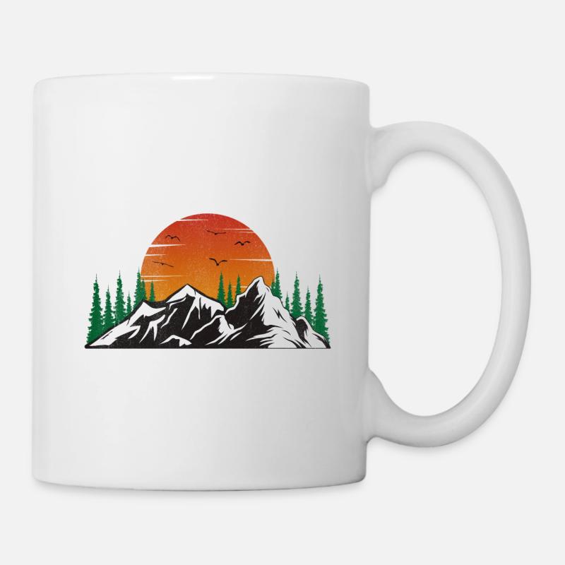 Bergsteiger Design Berg mit Sonne und Wald - Tasse - Weiß