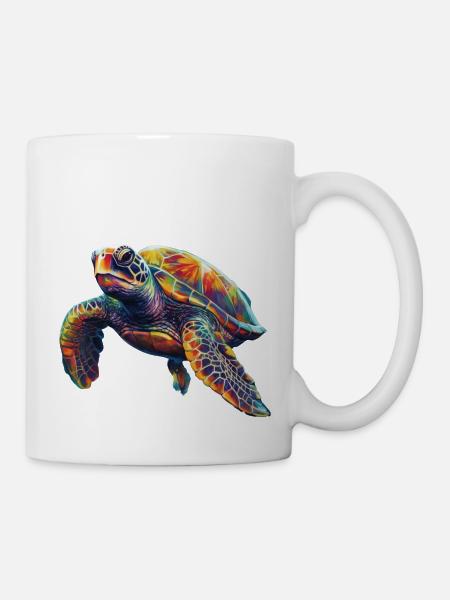 Meeresschildkröte in bunten Farben Schildkröte - Tasse - Weiß