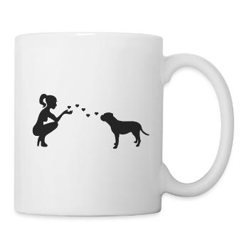Old English Bulldog mit Frau - Tasse - Weiß - Rechts