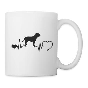 Old English Bulldog mit Herzschlag - Tasse - Weiß - Rechts