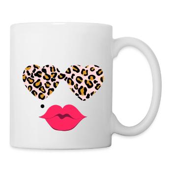 Leopardenbrille mit Lippen - Tasse - Weiß - Rechts