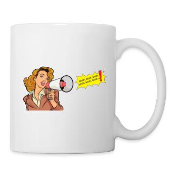 Blonde woman with megaphone shouts blah, blah - Mug - white - Right