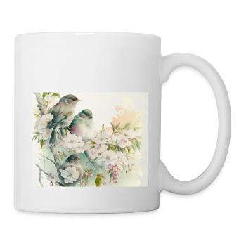 2 Vögel auf einem Zweig - Tasse - Weiß - Rechts