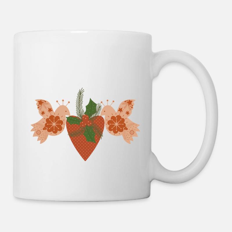 Weihnachtliche Friedenstauben mit Herz - Tasse - Weiß