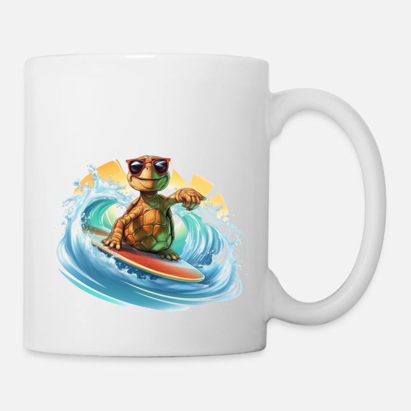 Surfende Schildkröte - Tasse - Weiß